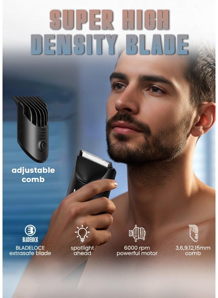 ENSSU Electric Body Hair Groomer for Men | BLADELOCK™ Safe Blade Body Trimmer | Cordless Men’s Body Shaver with LED Spotlight & LCD Display | 60 Minutes Runtime | Grooming Tool for Sensitive Areas - Image 3